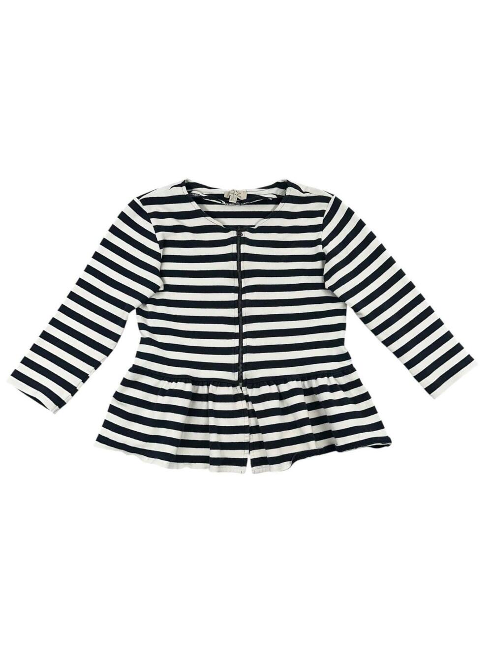 Zara Trafaluc Navy & White Striped Peplum Zip Up Jacket